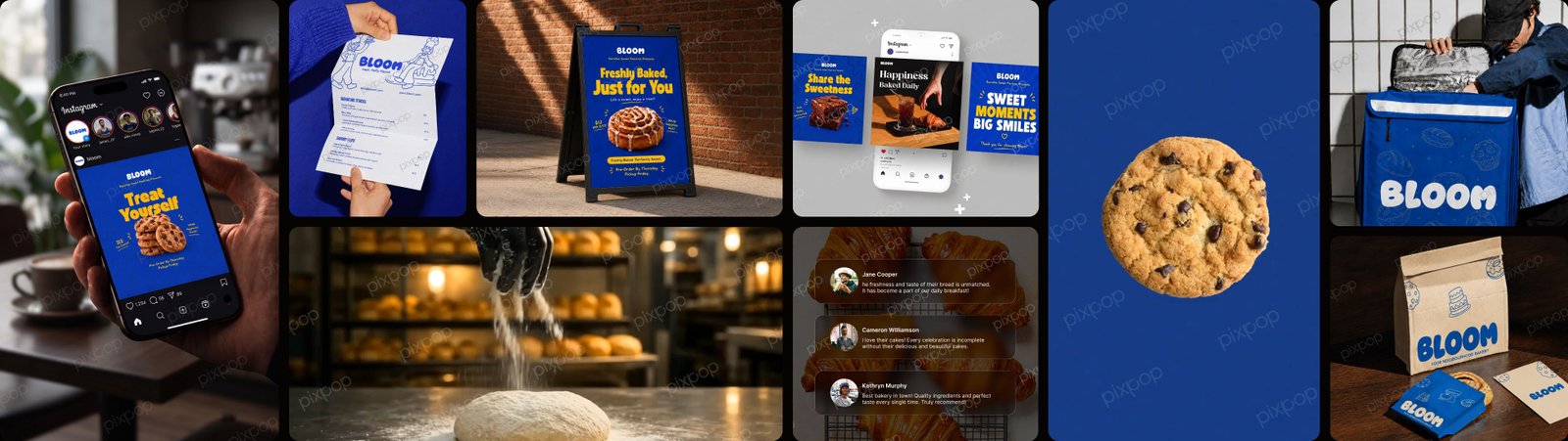 Bloom Bakery branding case study collage by Pixpop Studio