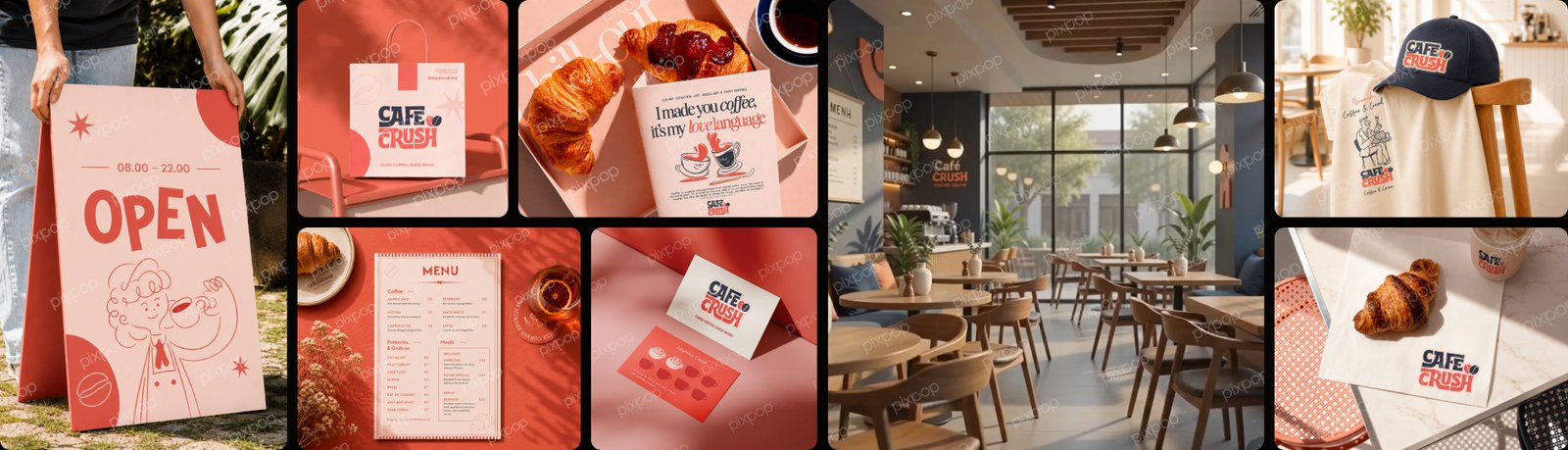 Café Crush branding case study collage by Pixpop Studio
