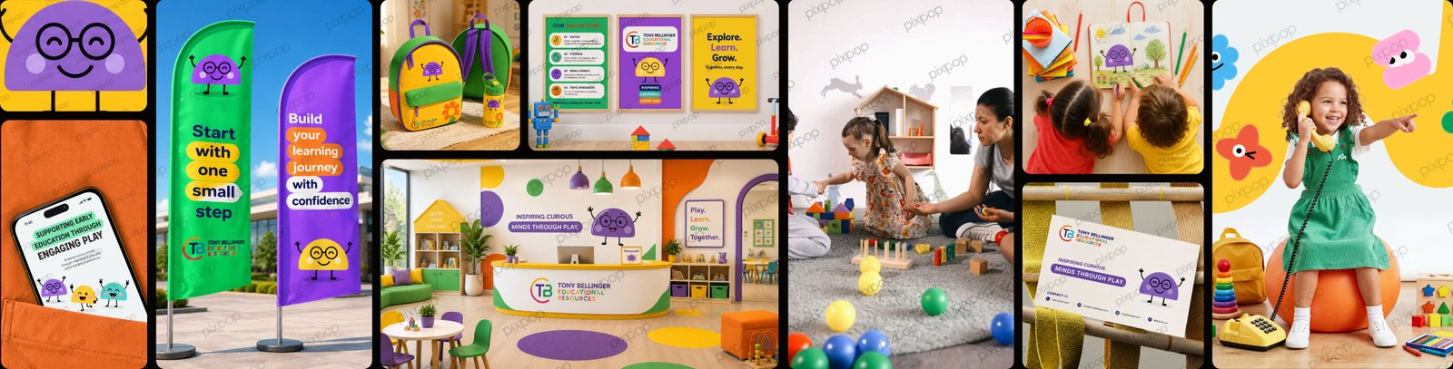 Tony Bellinger Educational Resources branding case study collage by Pixpop Studio